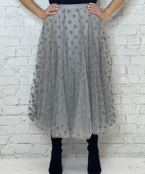 Grey Polka Dot Tulle Skirt